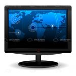 Black Computer Monitor with World Map Wallpaper